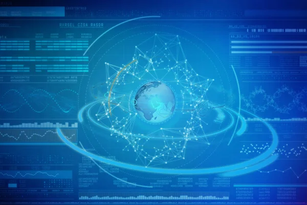 Imagen compuesta de imagen de tierra generada digitalmente con conectividad social y rastro de luz 3d —  Fotos de Stock