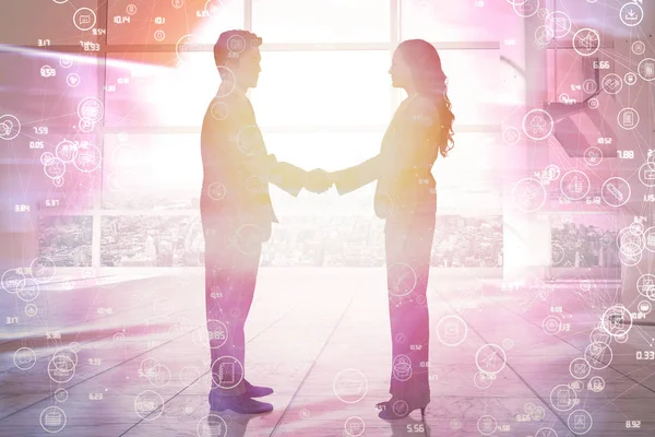 Imagen compuesta de la vista lateral de los socios comerciales que tiemblan la mano —  Fotos de Stock