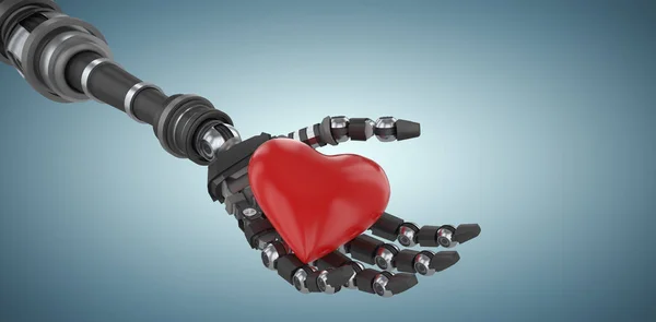 Bioniczna ręka trzyma kształt serca — Zdjęcie stockowe