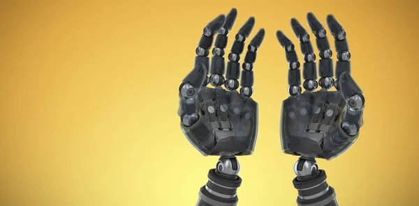 Imagem composta de imagem composta de mãos robóticas contra backgroun branco — Fotografia de Stock