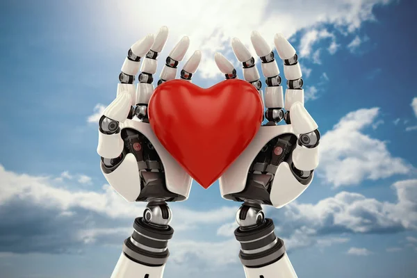 Bionic ręce trzyma kształt serca — Zdjęcie stockowe