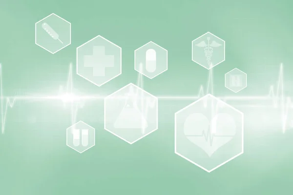 Medical icons in hexagons interface menu 3d — Stock Photo, Image