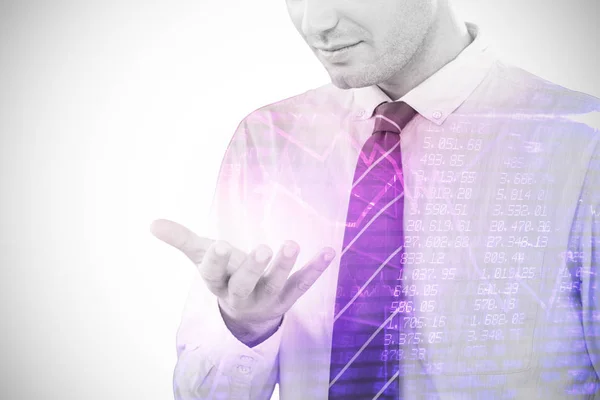 Composite image of businessman using futuristic mobile phone 3d — Stock Photo, Image