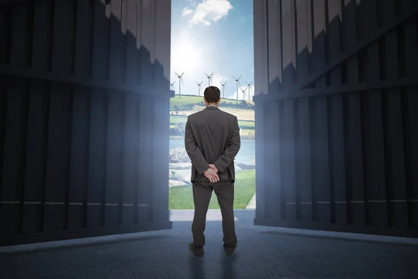 Businessman standing with hands behind back — Stock Photo, Image