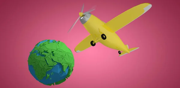 Planet earth and yellow plane — Stock Photo, Image