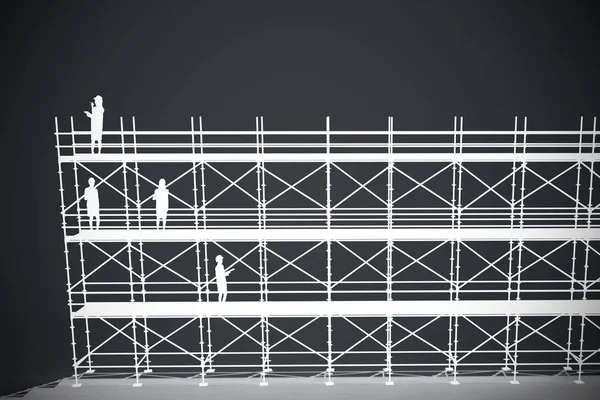 Kompositbild der Architektin mit gelbem Helm und Plänen 3D — Stockfoto