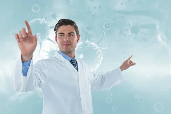 Imagen compuesta de doctor tocando interfaz transparente 3d — Foto de Stock