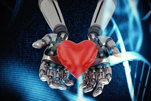 Bionic ręce trzyma kształt serca — Zdjęcie stockowe