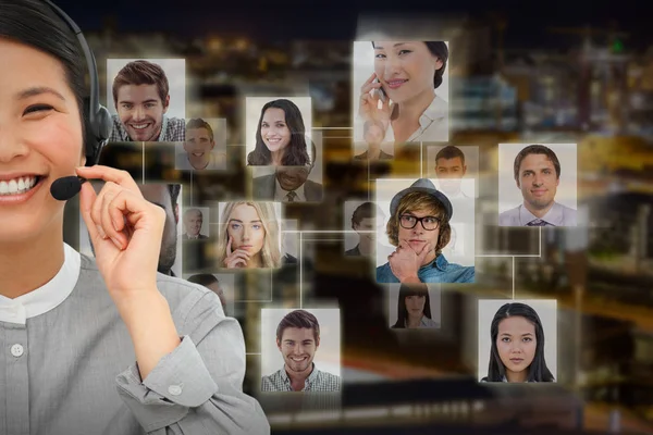 Smiling businesswoman with headset on — Stock Photo, Image