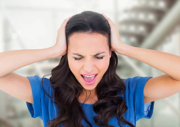 Stressed woman by stairs — Stock Photo, Image