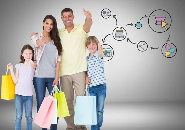 家族の買い物袋とオンライン ショッピングのグラフィックスの描画 — ストック写真