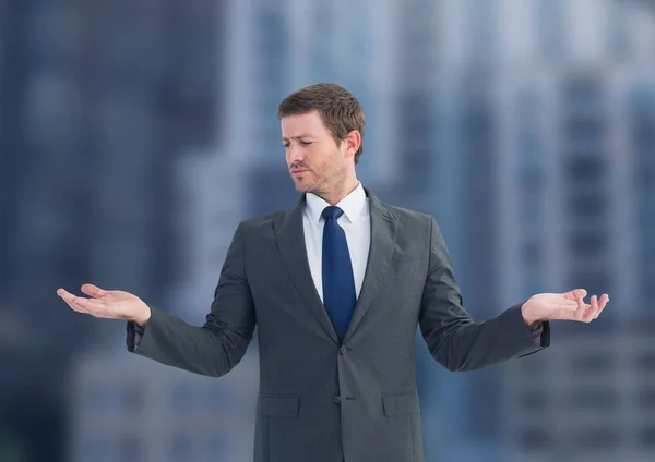 Man choosing or deciding with open palm hands — Stock Photo, Image