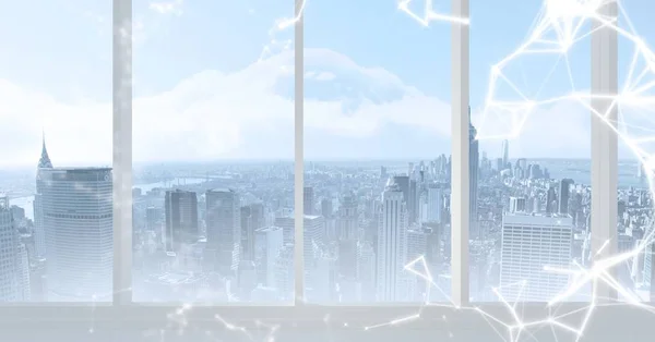 Weiße Schnittstelle gegen Fenster und Skyline — Stockfoto