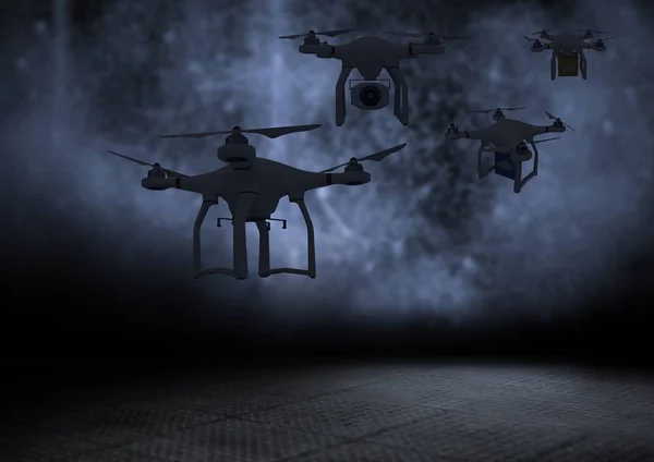 Drones 3D contra fundo escuro — Fotografia de Stock