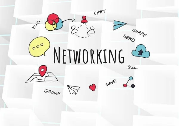 Networking text with drawings graphics — Stock Photo, Image
