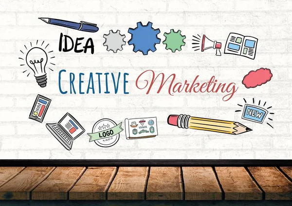 Creatieve marketing tekst met afbeeldingen van de tekeningen — Stockfoto