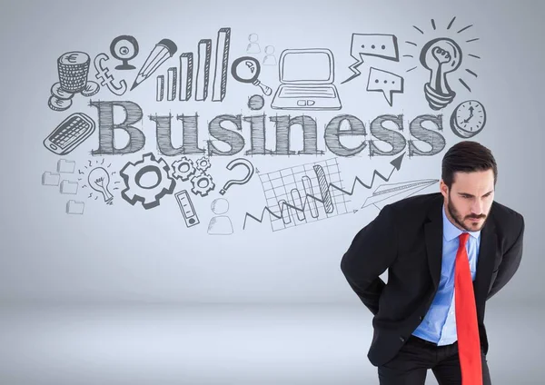 Businessman with business graphic drawings — Stock Photo, Image