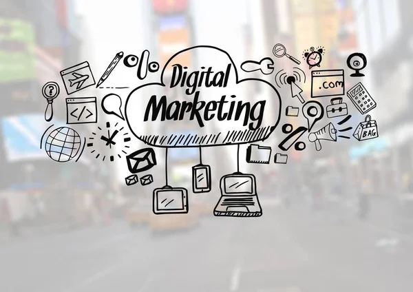 Texto de marketing digital con dibujos gráficos — Foto de Stock