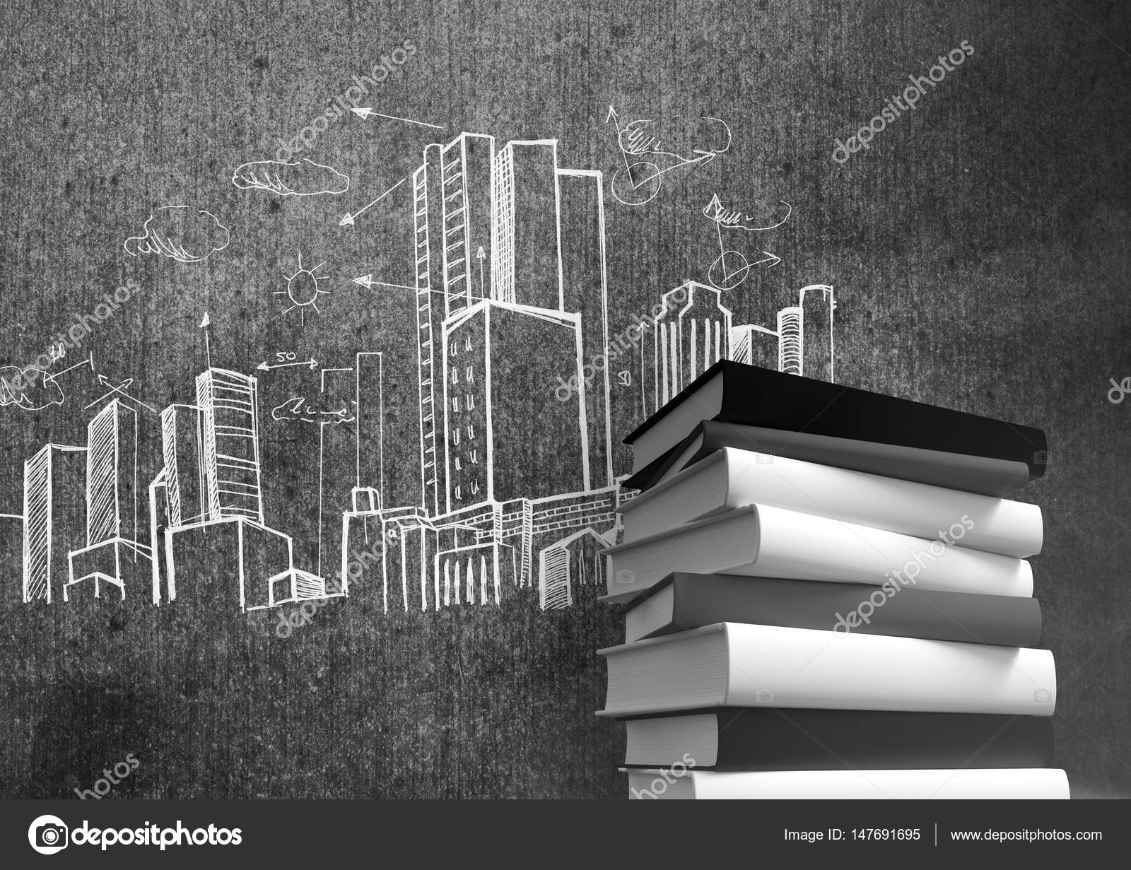 Books Stacked Up Drawing 3d Books Stacked By City Buildings Drawings Stock Photo C Wavebreakmedia 147691695