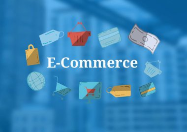 E-Commerce text with drawings graphics clipart