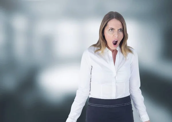 Shocked disgusted woman against grey background — Stock Photo, Image