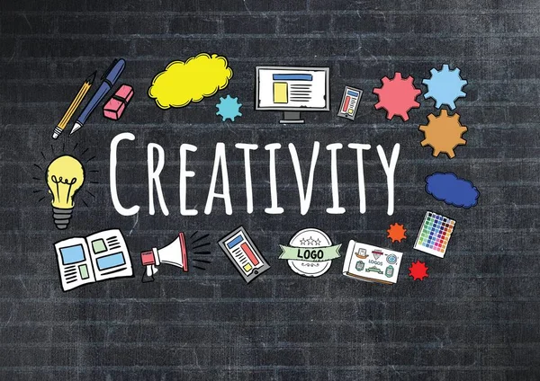 Creativity text with drawings graphics — Stock Photo, Image