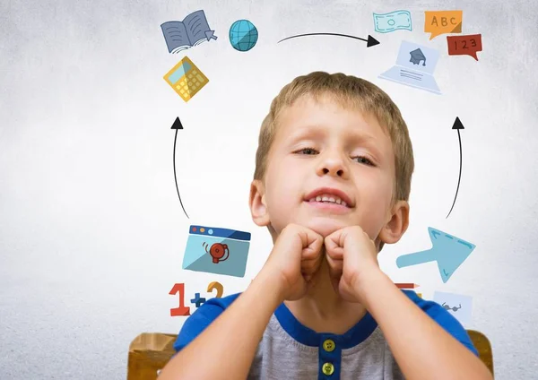 Niño con dibujos gráficos de educación — Foto de Stock