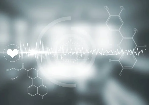Білий медичний інтерфейс і спалах на тлі розмитої сірої кімнати — стокове фото