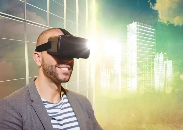 Людина в VR з спалахами — стокове фото
