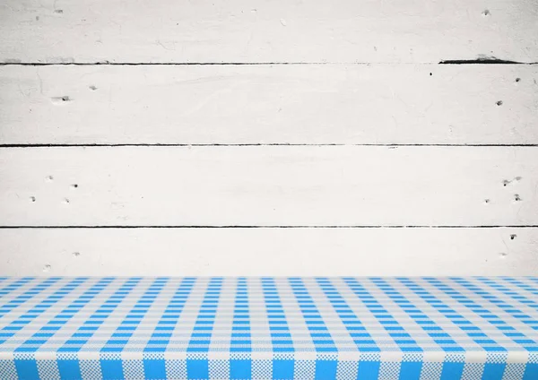 Picnic table against white wood panel — Stock Photo, Image