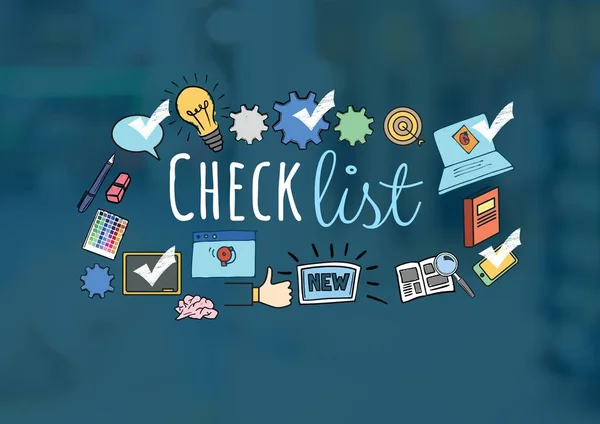 Checklist text with drawings graphics — Stock Photo, Image