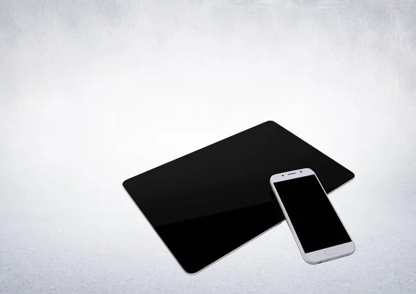 Tablet 3D e telefone contra fundo branco — Fotografia de Stock