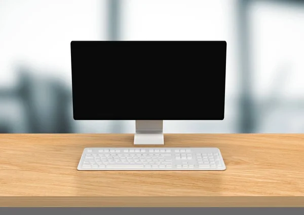 Computer against blurry window — Stock Photo, Image