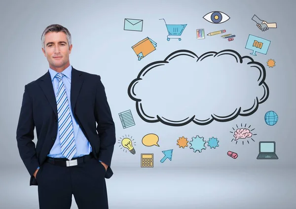 Businessman with cloud and online business graphic drawings — Stock Photo, Image