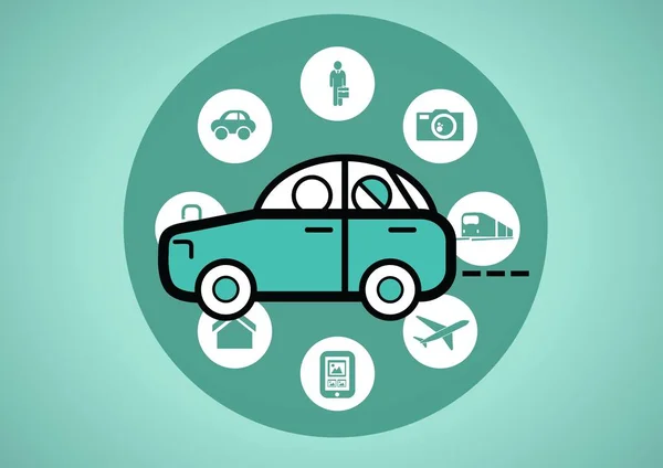 Auto illustratie pictogram in tegen een groene achtergrond met cirkel reizen pictogrammen — Stockfoto
