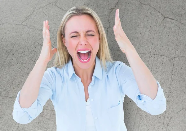 Stressed woman in front of cracking stone — Stock Photo, Image