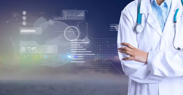 Midsection of doctor against futuristic background — Stock Photo, Image