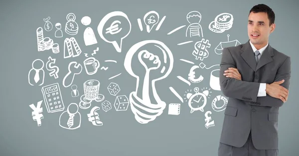 Businessman with idea brainstorm and Business graphics drawings — Stock Photo, Image