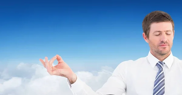 Man Meditating peaceful in clouds — Stock Photo, Image