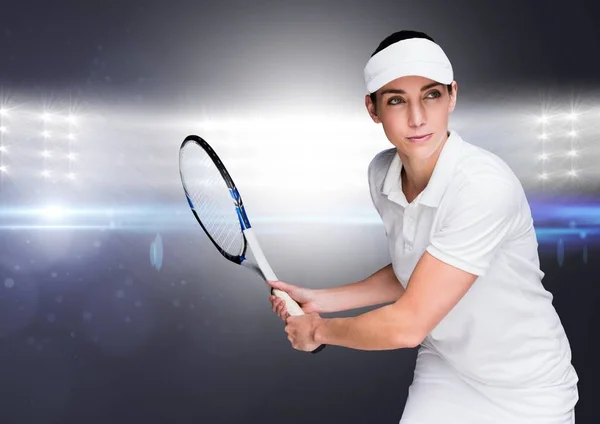 Jugador de tenis contra luces brillantes —  Fotos de Stock