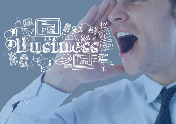 Businessman shouting with Business graphics drawings — Stock Photo, Image