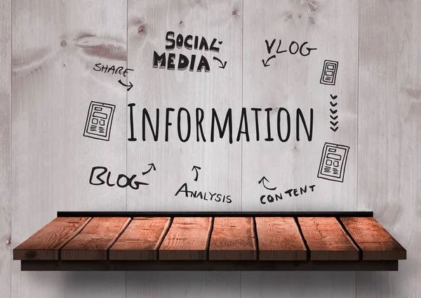 Information and social media text with drawings graphics — Stock Photo, Image