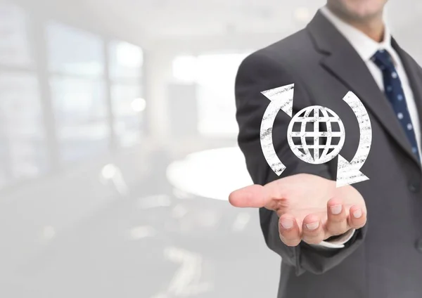 Open palm business hand with globe world icon — Stock Photo, Image