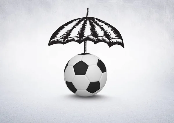 Fútbol 3D con dibujos de paraguas sobre fondo blanco —  Fotos de Stock
