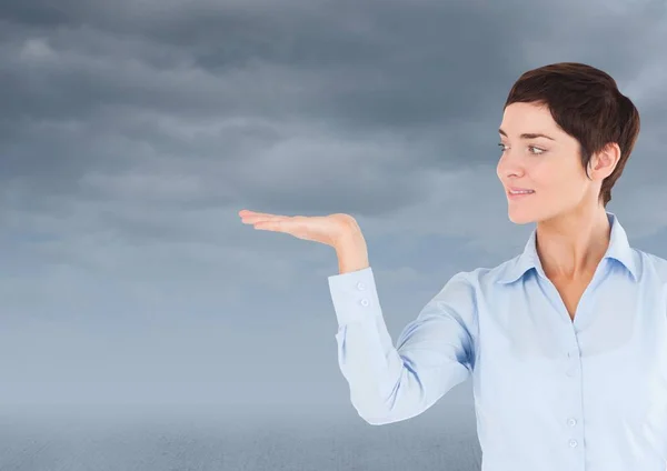 Woman with open palm hand — Stock Photo, Image