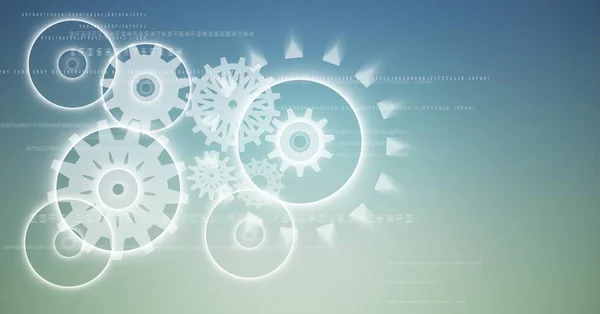 White cog graphics against blue green background — Stock Photo, Image