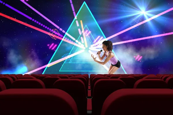 Singer performing  in front of 3d empty cinema — Stock Photo, Image