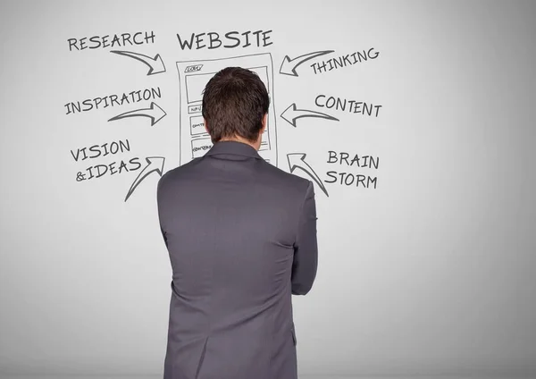 Geschäftsmann mit Website Business Research Grafische Zeichnungen — Stockfoto