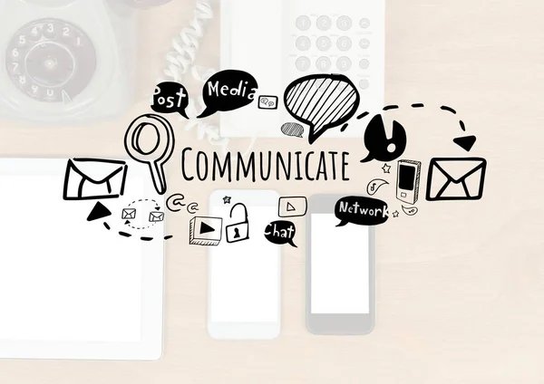 Communication text with drawings graphics — Stock Photo, Image