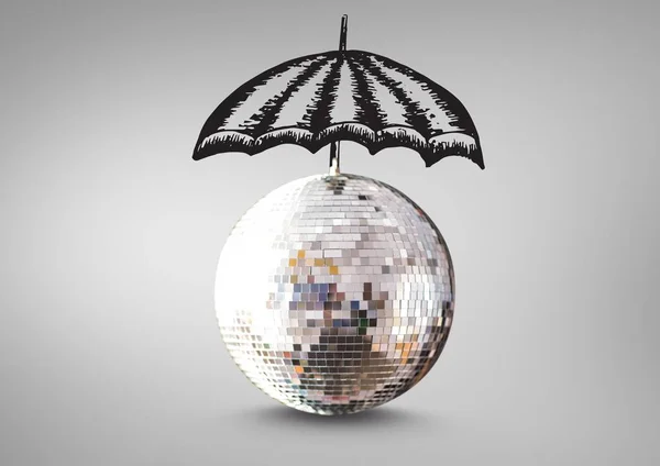 Disco bal met paraplu tekeningen tegen de grijze achtergrond — Stockfoto